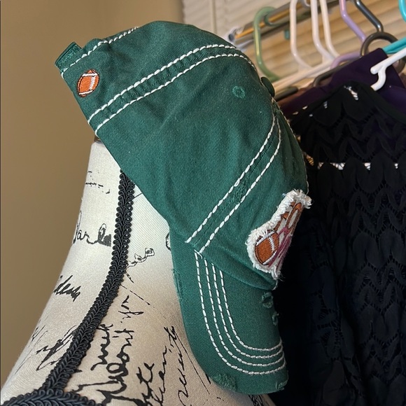 Football Mama Hat | Green & Pink Distressed Cap | Game Day Hat - Picture 4 of 5